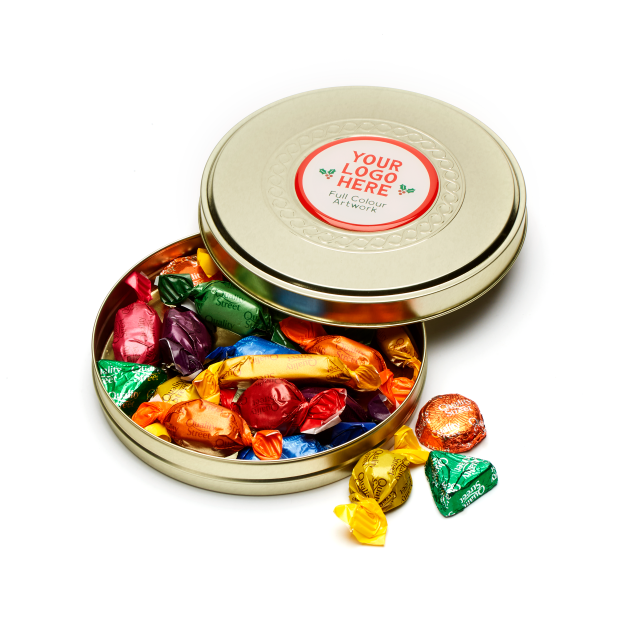 Winter Collection – Shallow Gold Treat Tin – Quality Street